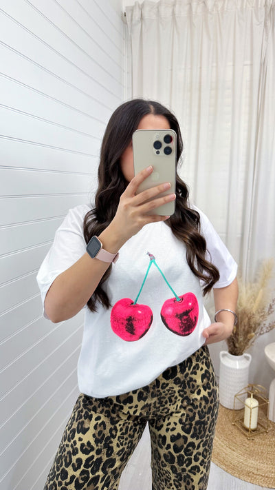 Oversized Cherry T-Shirt - WHITE