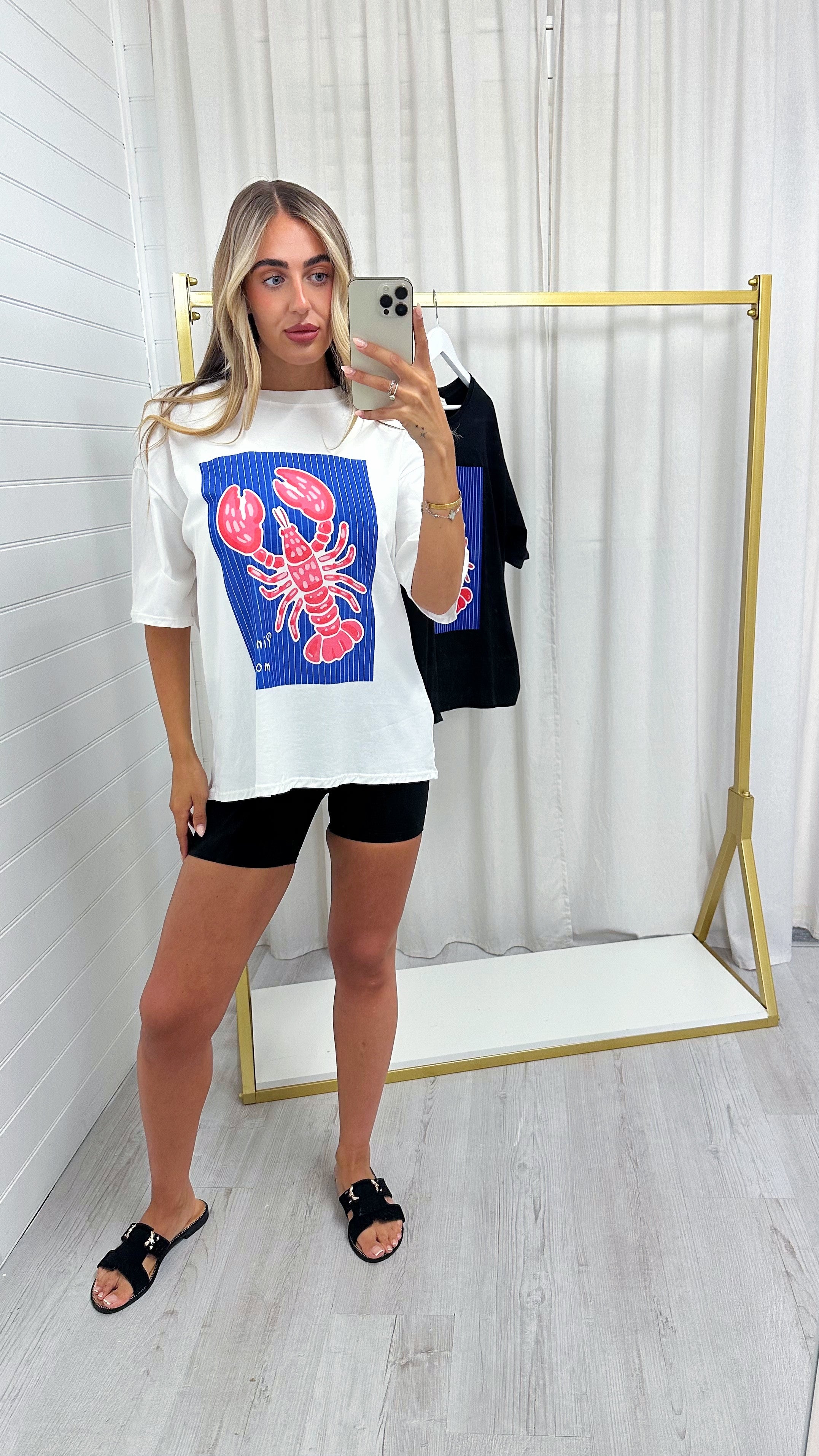 Lobster Print Oversized T-Shirt - WHITE