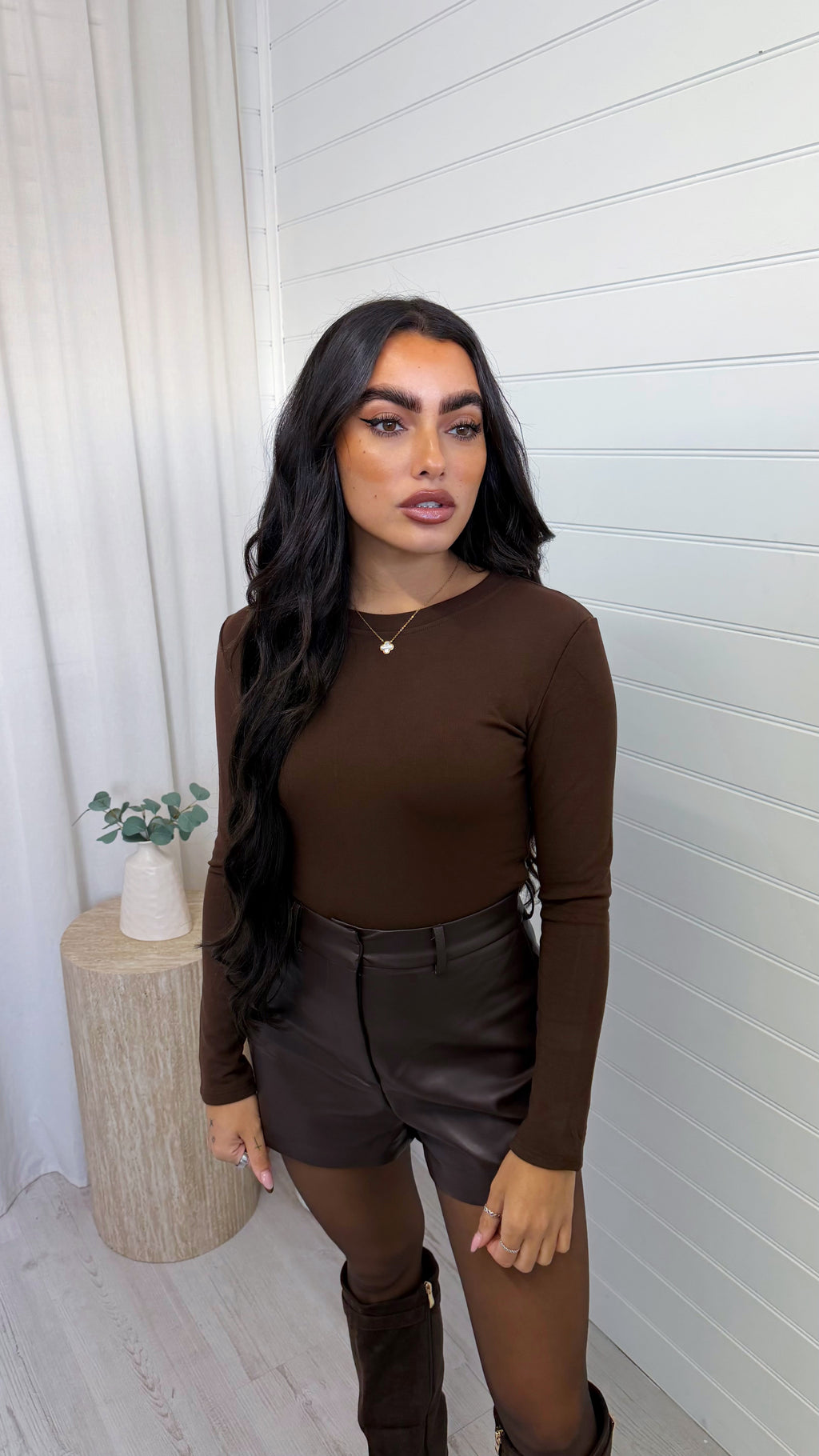 Thermal Long Sleeve Basic Top - BROWN