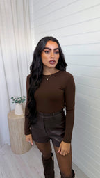 Thermal Long Sleeve Basic Top - BROWN