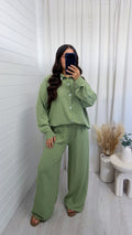 Oversized Pinstripe Shirt and Trousers Co-Ord - SAGE