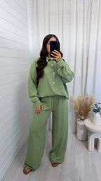 Oversized Pinstripe Shirt and Trousers Co-Ord - SAGE