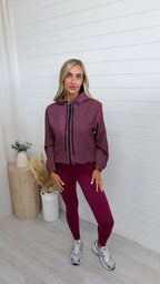 Hooded Check Bomber Jacket - WINE