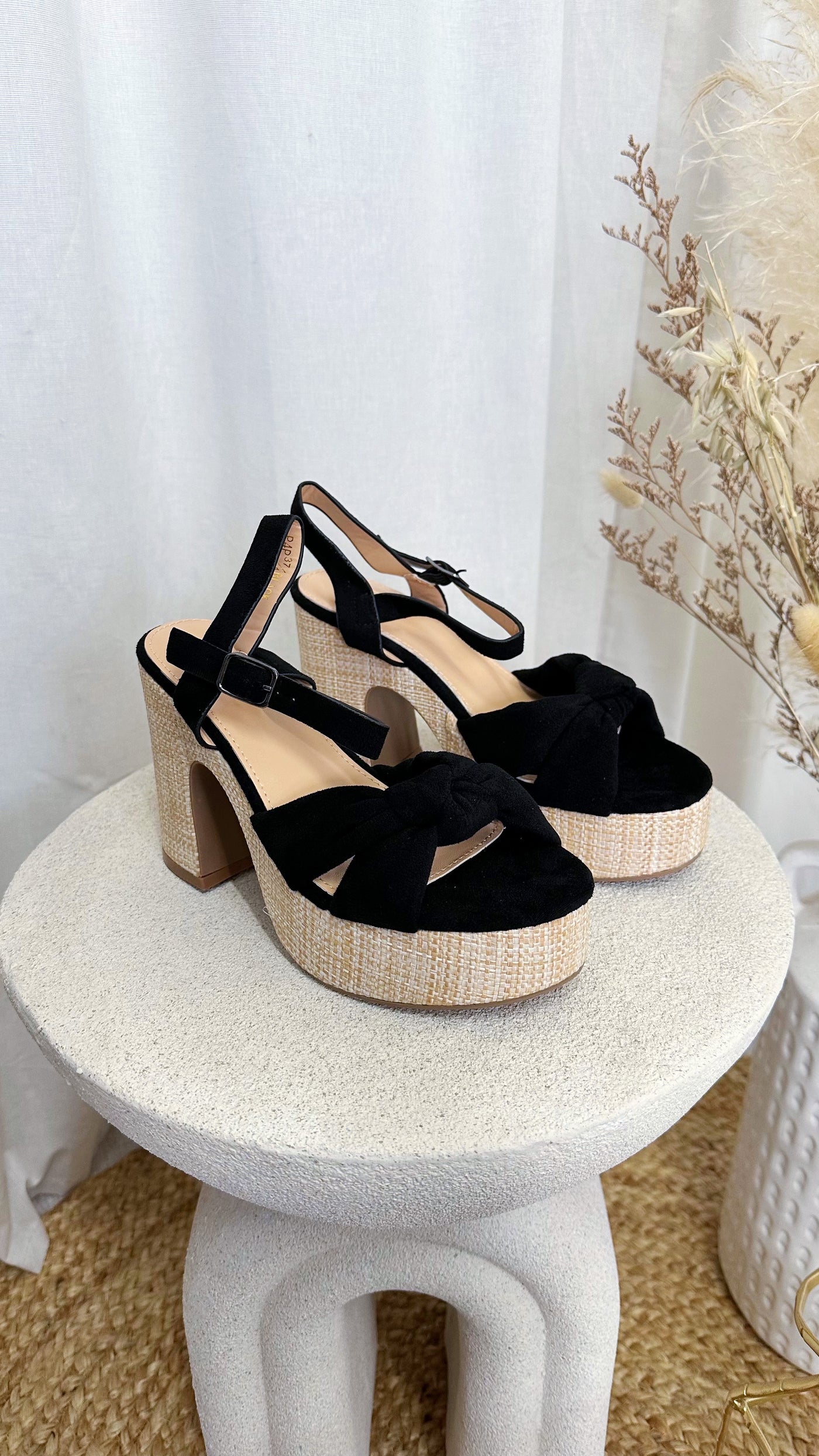 Woven Chunky Knot Heels - BLACK