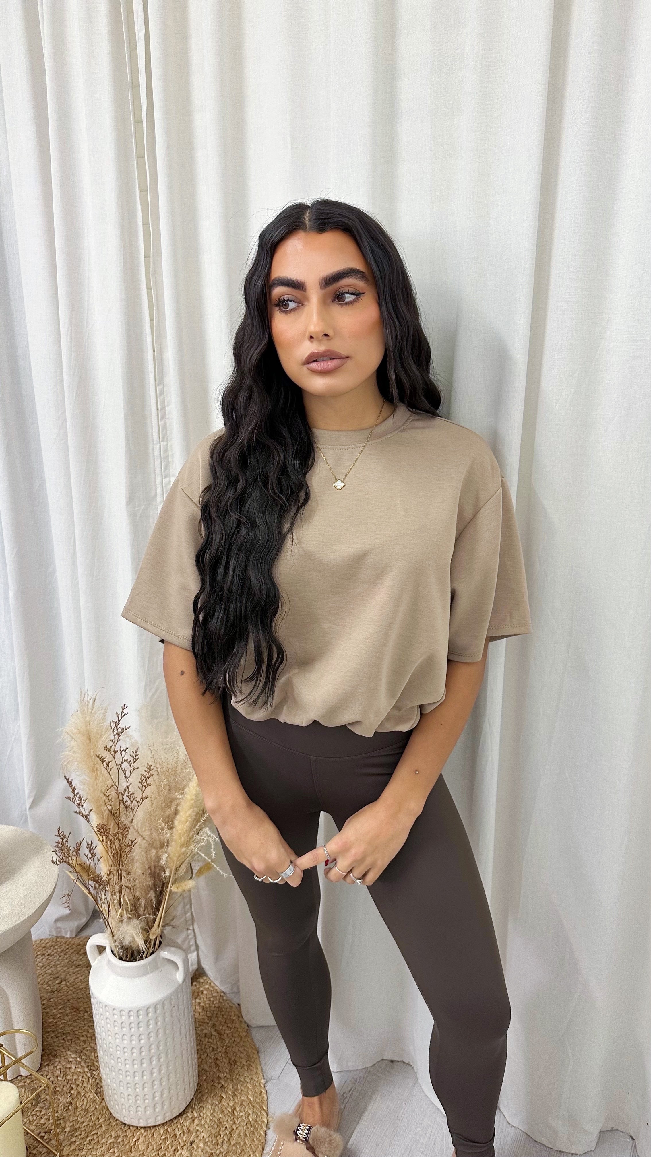 Short Sleeve Gathered Crop T-Shirt - MOCHA