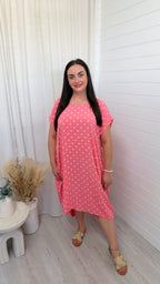 PLUS Polka Dot Twisted Knot Midi Dress - CORAL