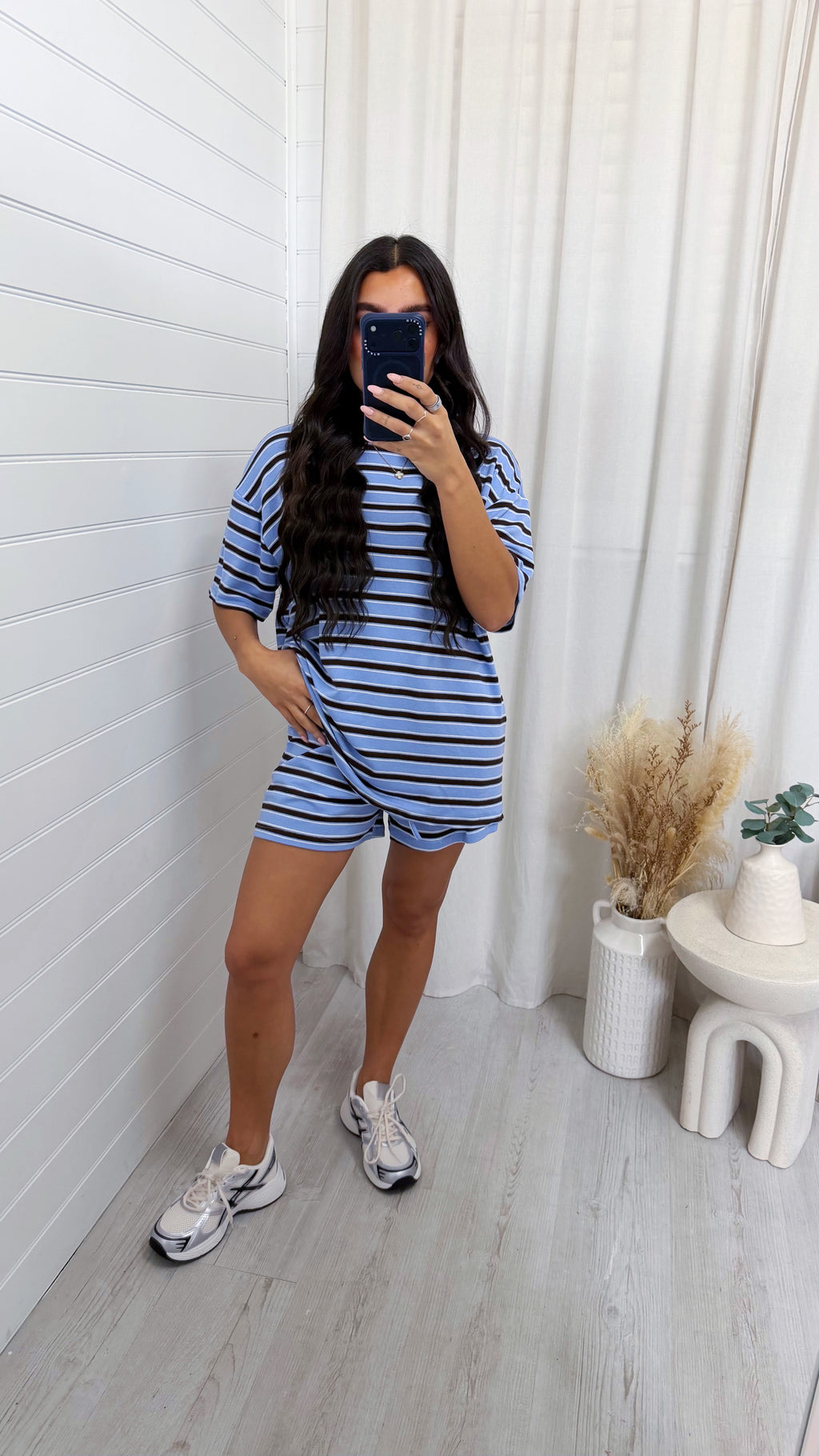 Oversized Stripe T-Shirt and Shorts Co-Ord - BLUE