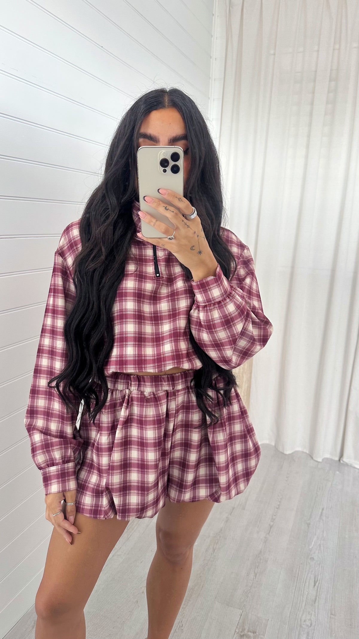 Check Short Co-ord - BURGUNDY