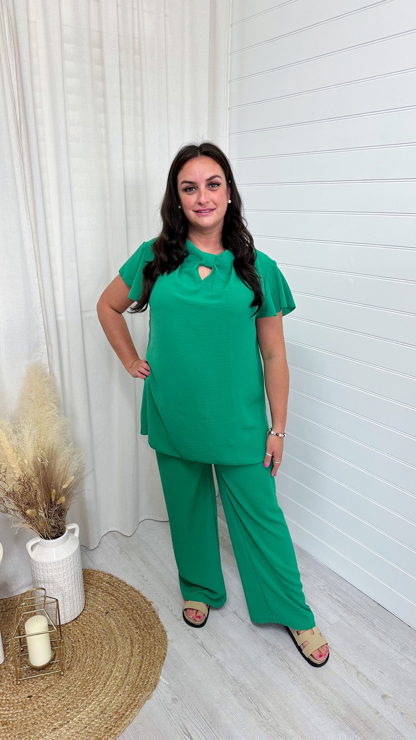 PLUS Short Sleeve Bow Top and Trouser Co-Ord - GREEN