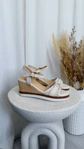 Lace Detail Wedge Sandals - BEIGE