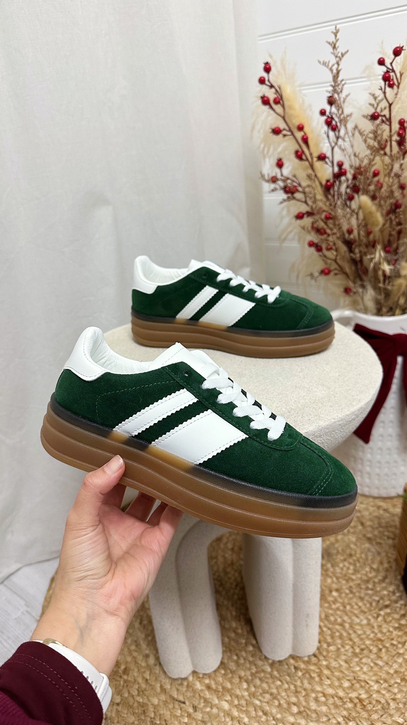 Platform Gum Sole Suede Trainers - PINE GREEN
