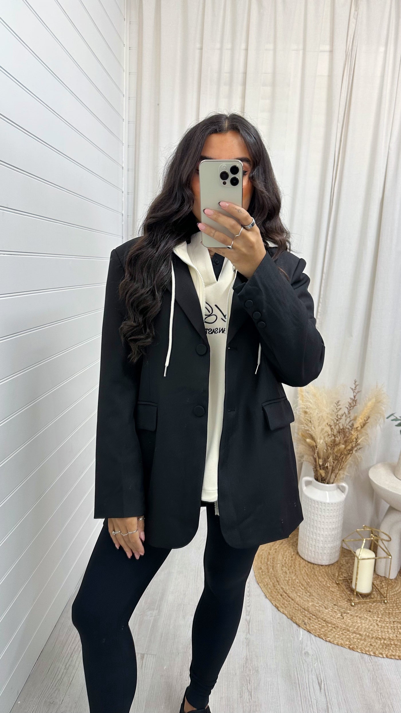 Tailored Insert Hooded Blazer - BLACK/CREAM