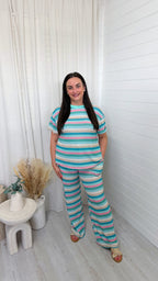 Lurex Pastel Stripe T-Shirt and Trousers Co-Ord - MINT