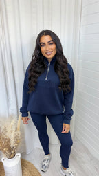 New York Embossed Half Zip Sweatshirt - NAVY