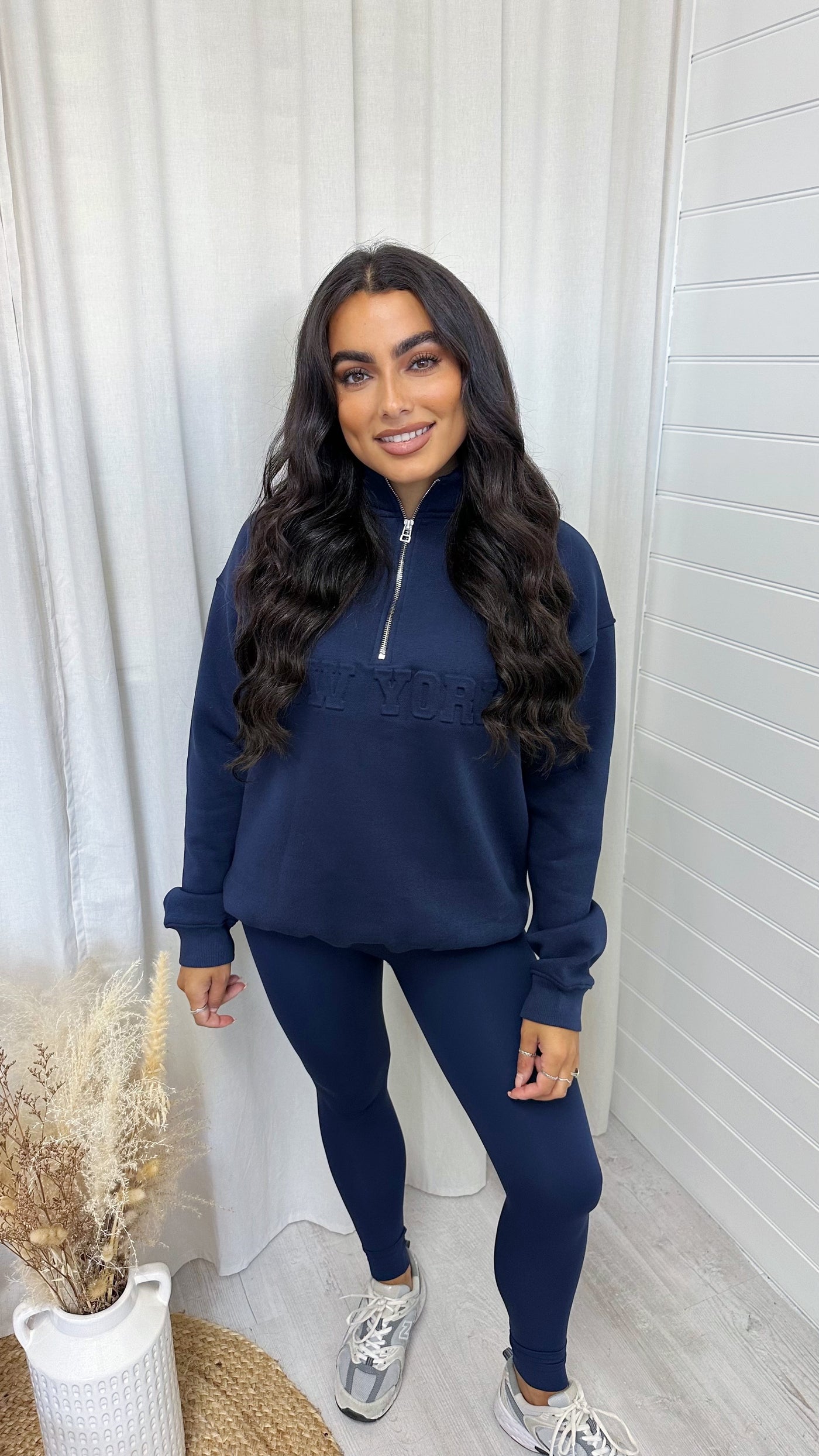 New York Embossed Half Zip Sweatshirt - NAVY