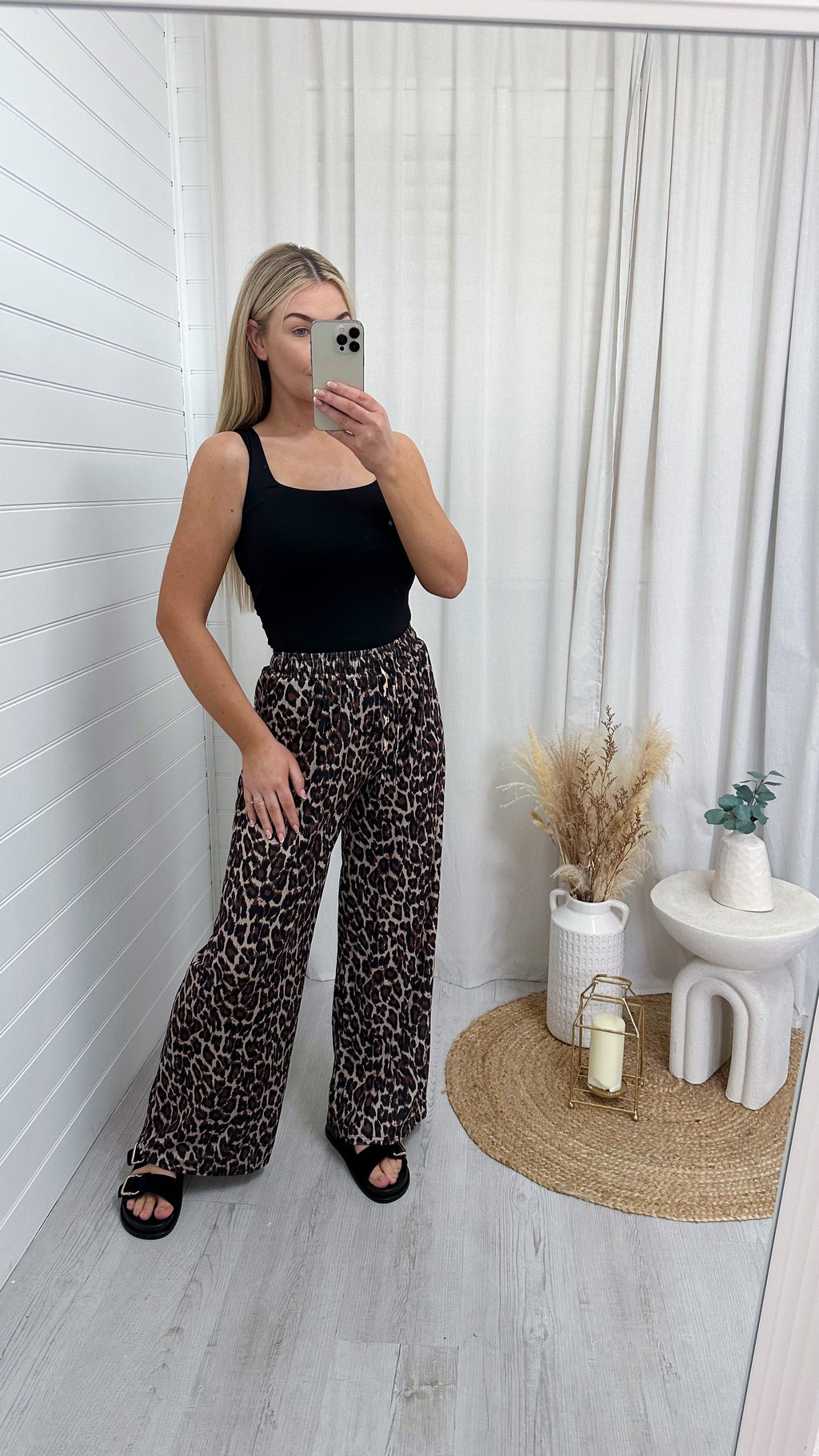 Stretchy Wide Leg Leopard Print Trousers - DARK LEOPARD