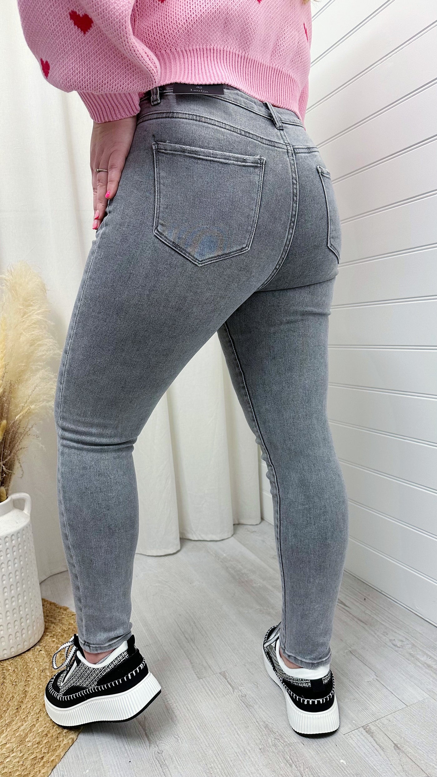 PLUS High Waisted Stretchy Skinny Jeans - GREY