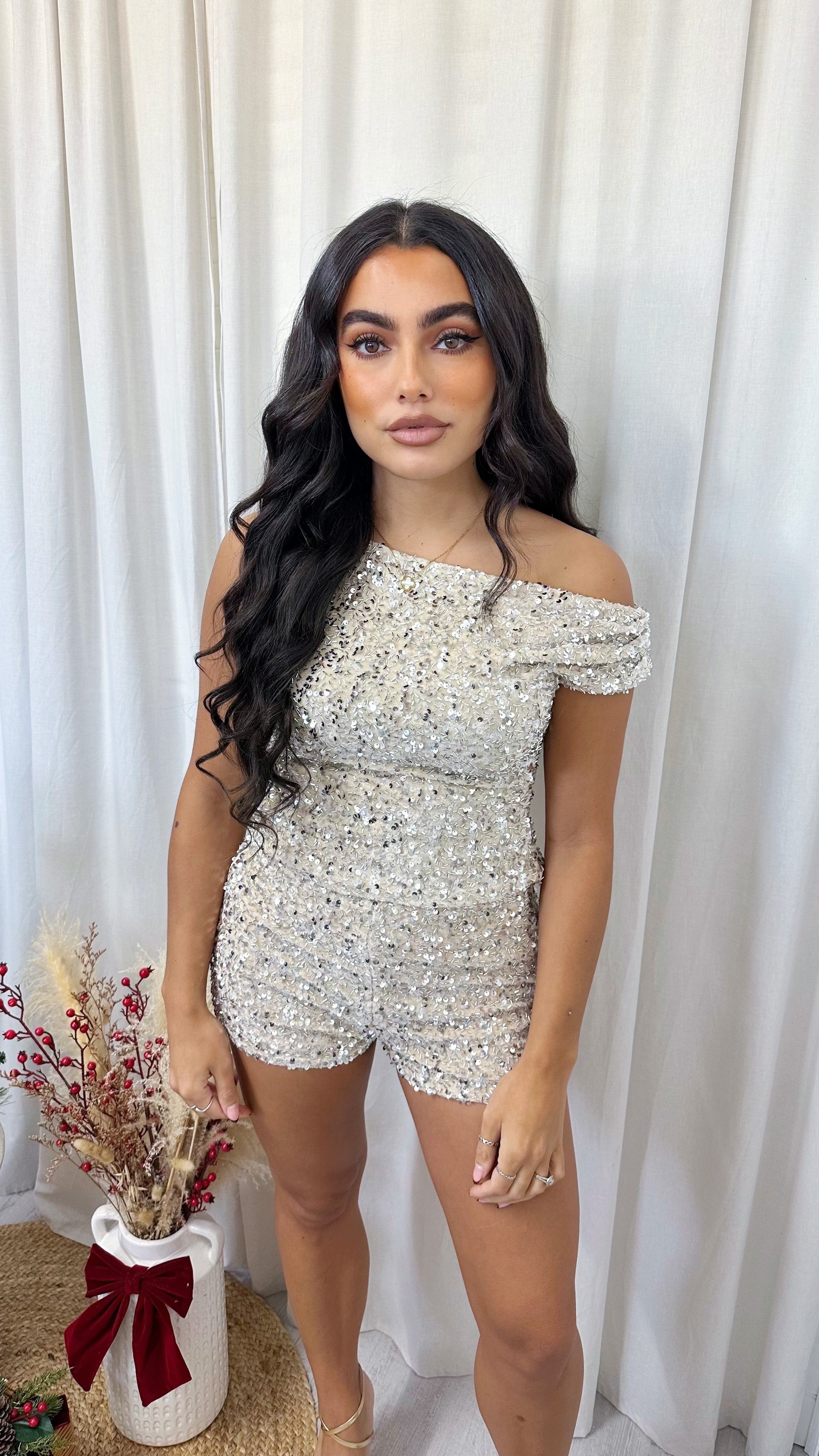 Sequin One Shoulder Top - CREAM