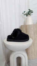 Faux Fur Strap Mule - BLACK