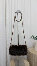Fluffy Faux Fur Mini Cross Body Bag - BROWN