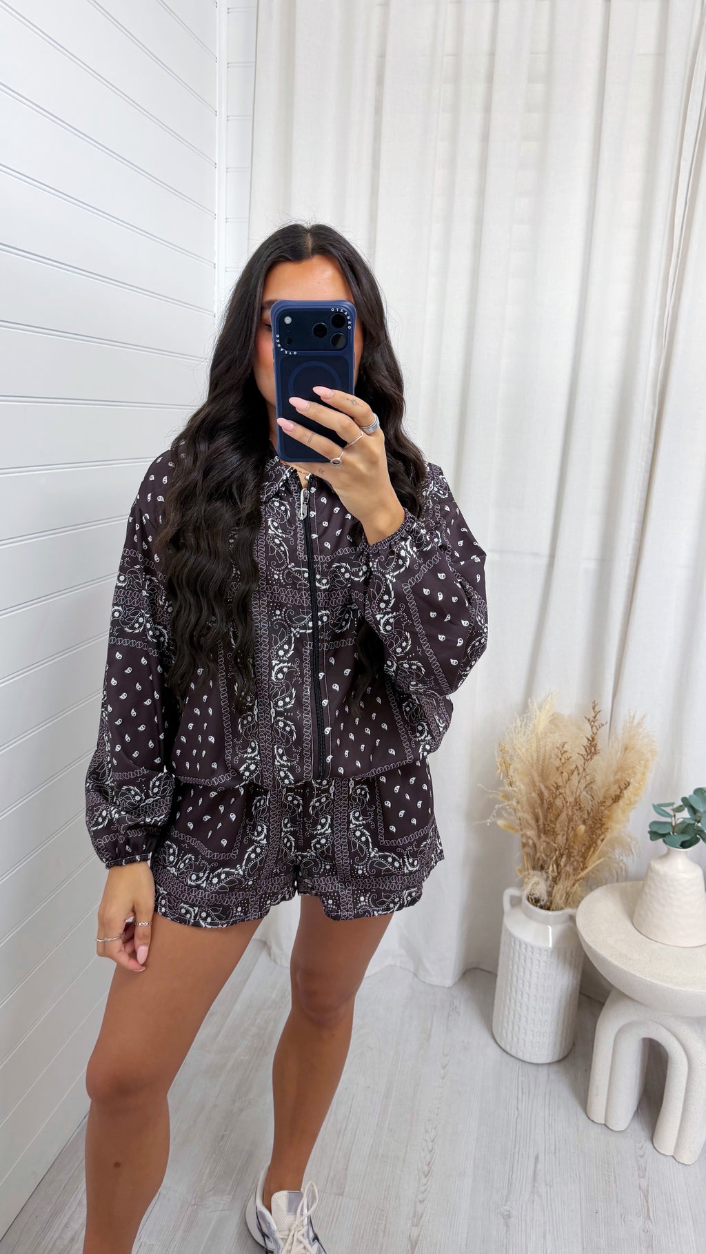 Bandana Print Satin Bomber Jacket and Shorts Co-Ord - BROWN