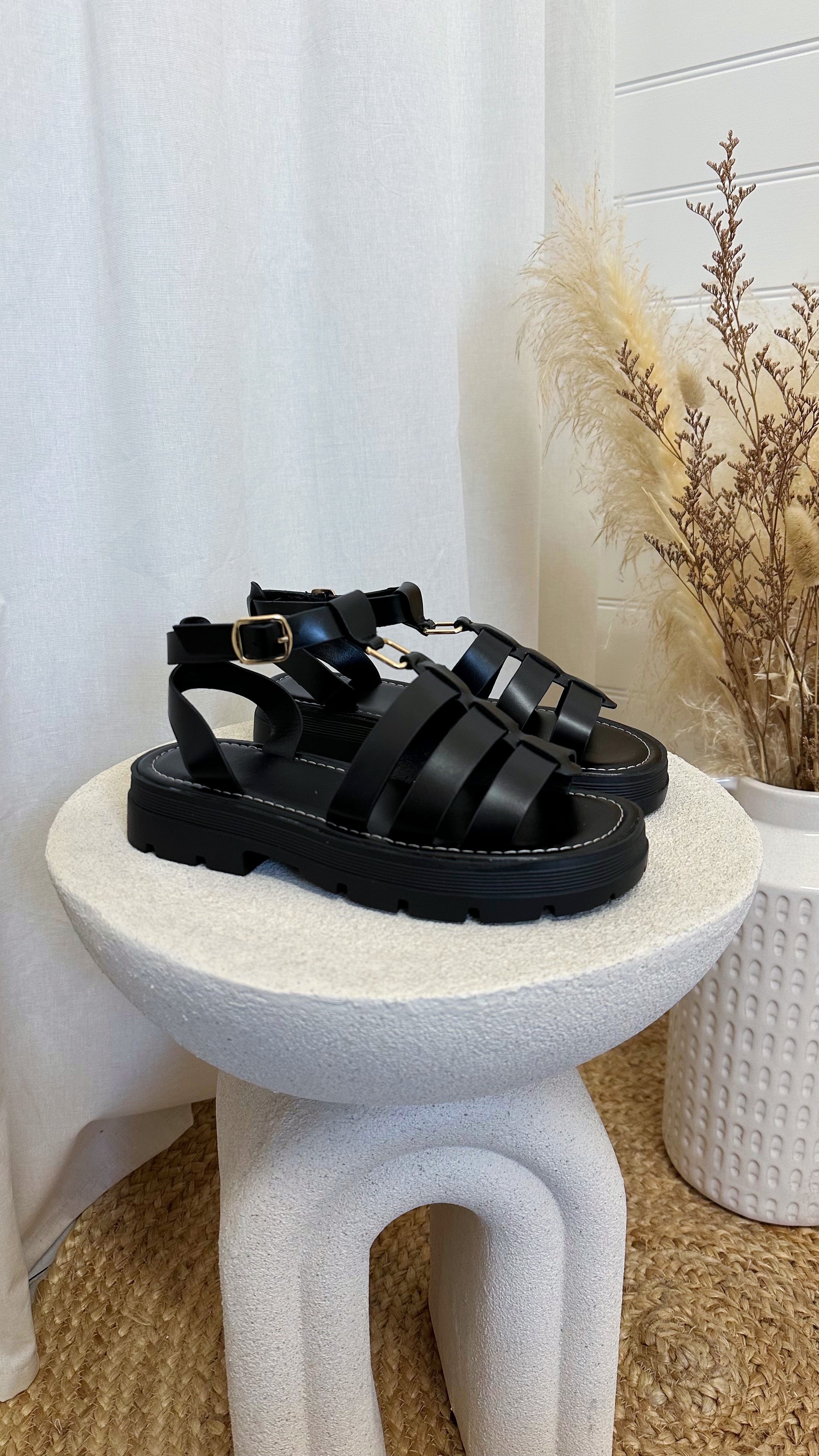 Chunky Sole Gladiator Sandals - BLACK