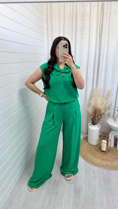 Sleeveless Bow Top and Wide Leg Trousers Co-Ord - BRIGHT GREEN