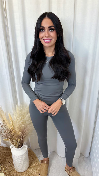 Long Sleeve Top and Leggings Activewear Set - GREY