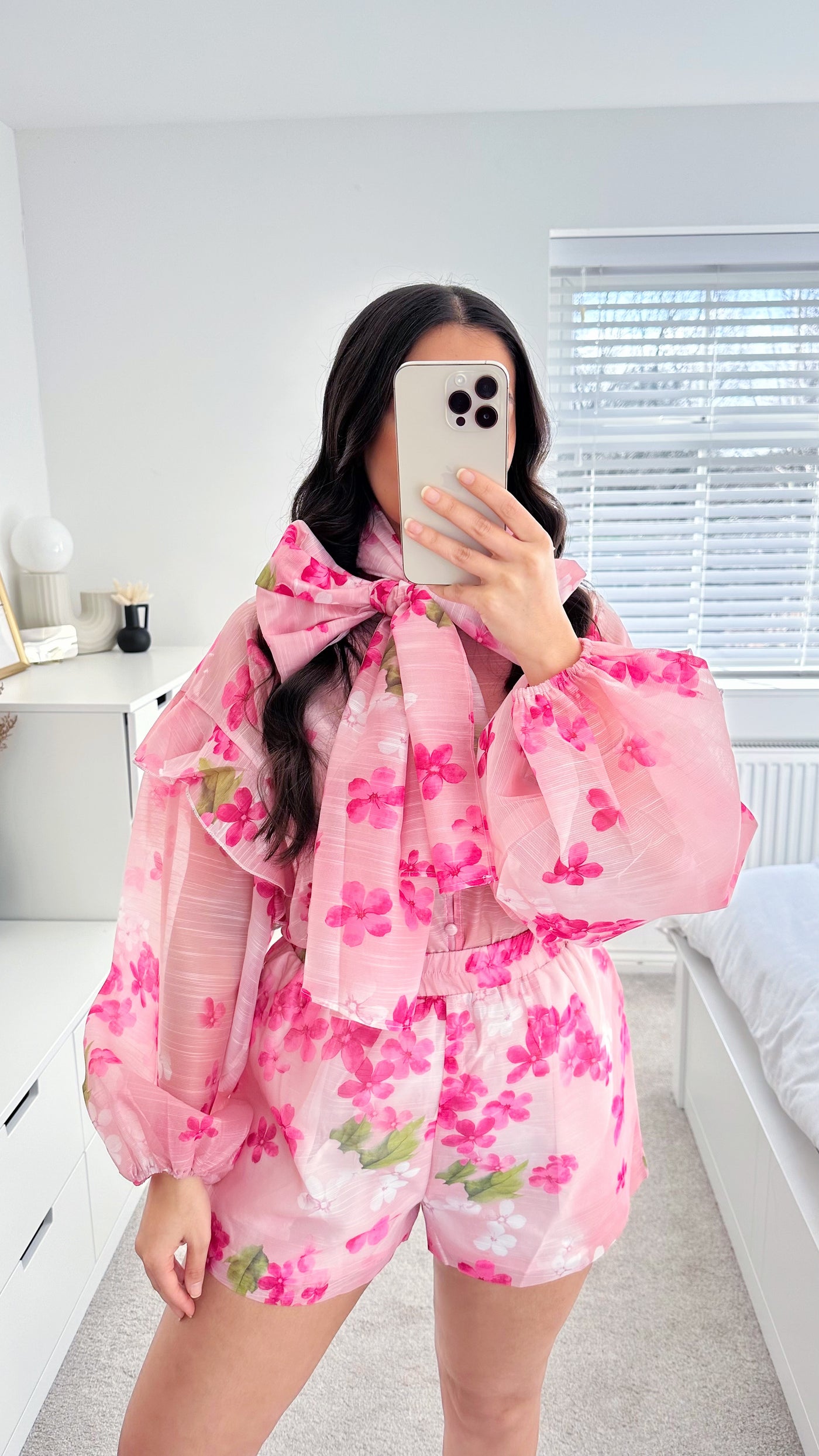Floral Bow Blouse and Shorts Co-Ord - PINK