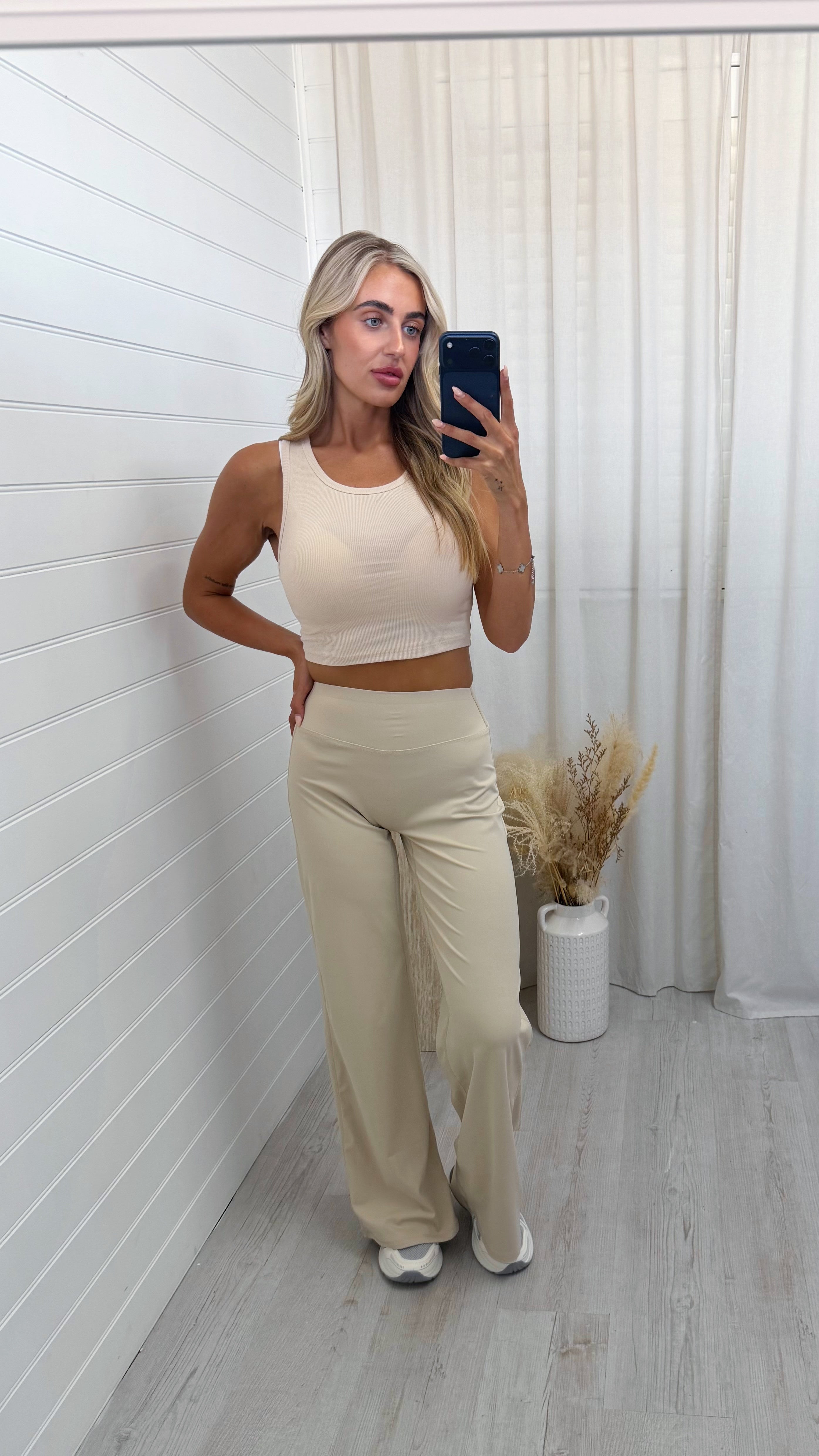Wide Leg Sculpting Trousers - BEIGE