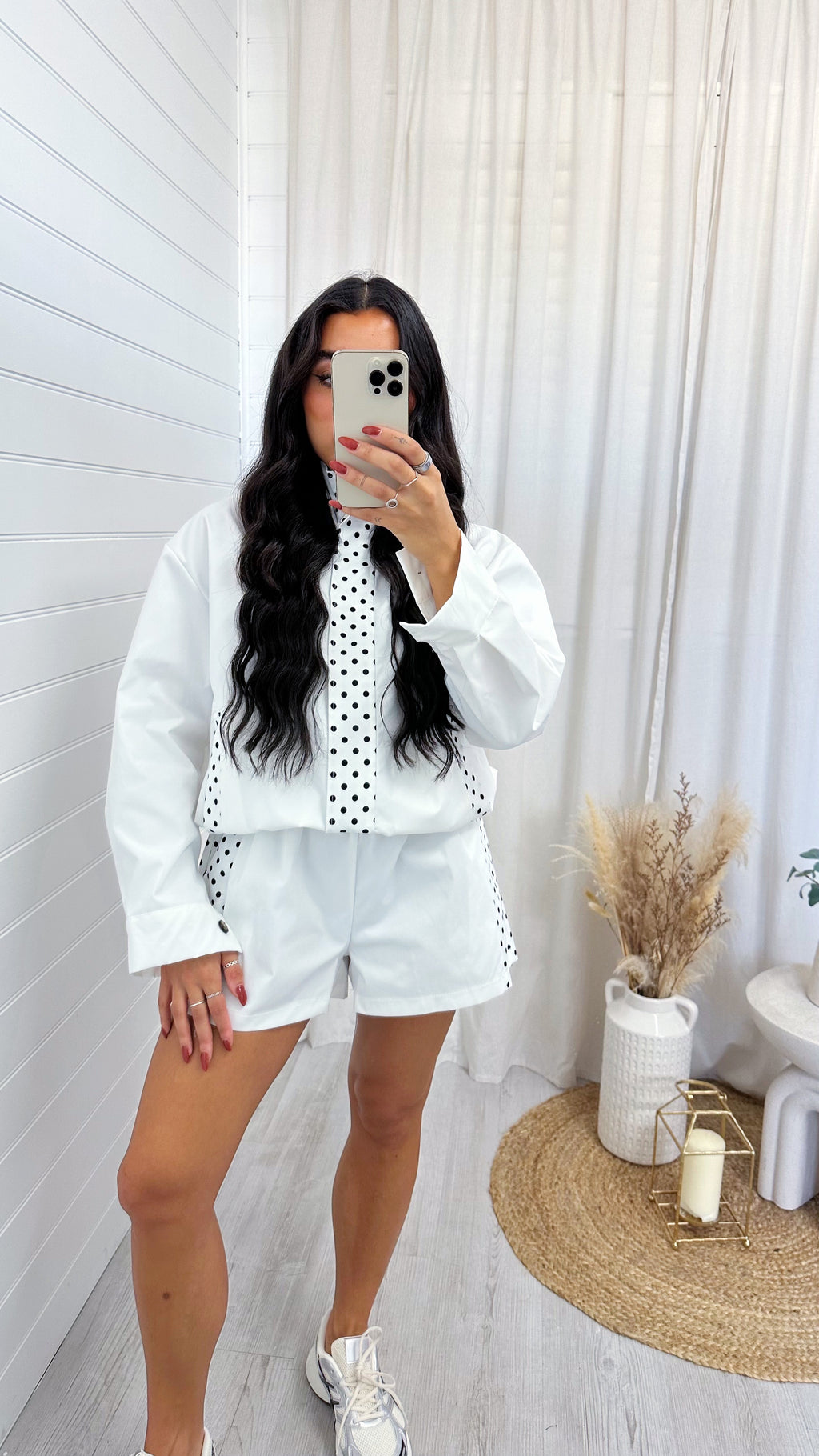 Polka Dot Windbreaker Co-Ord - WHITE