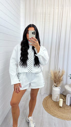 Polka Dot Windbreaker Co-Ord - WHITE