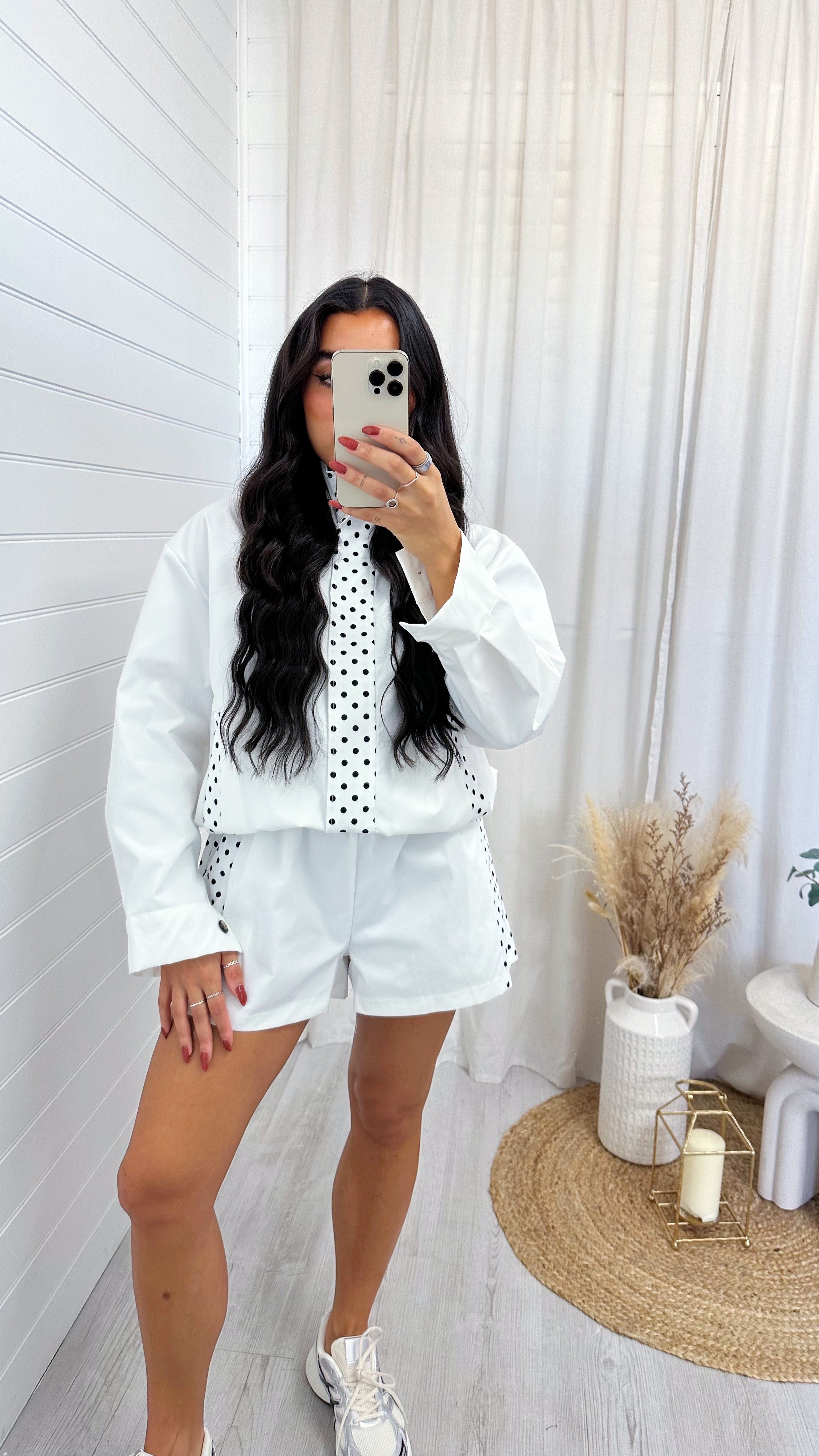 Polka Dot Windbreaker Co-Ord - WHITE