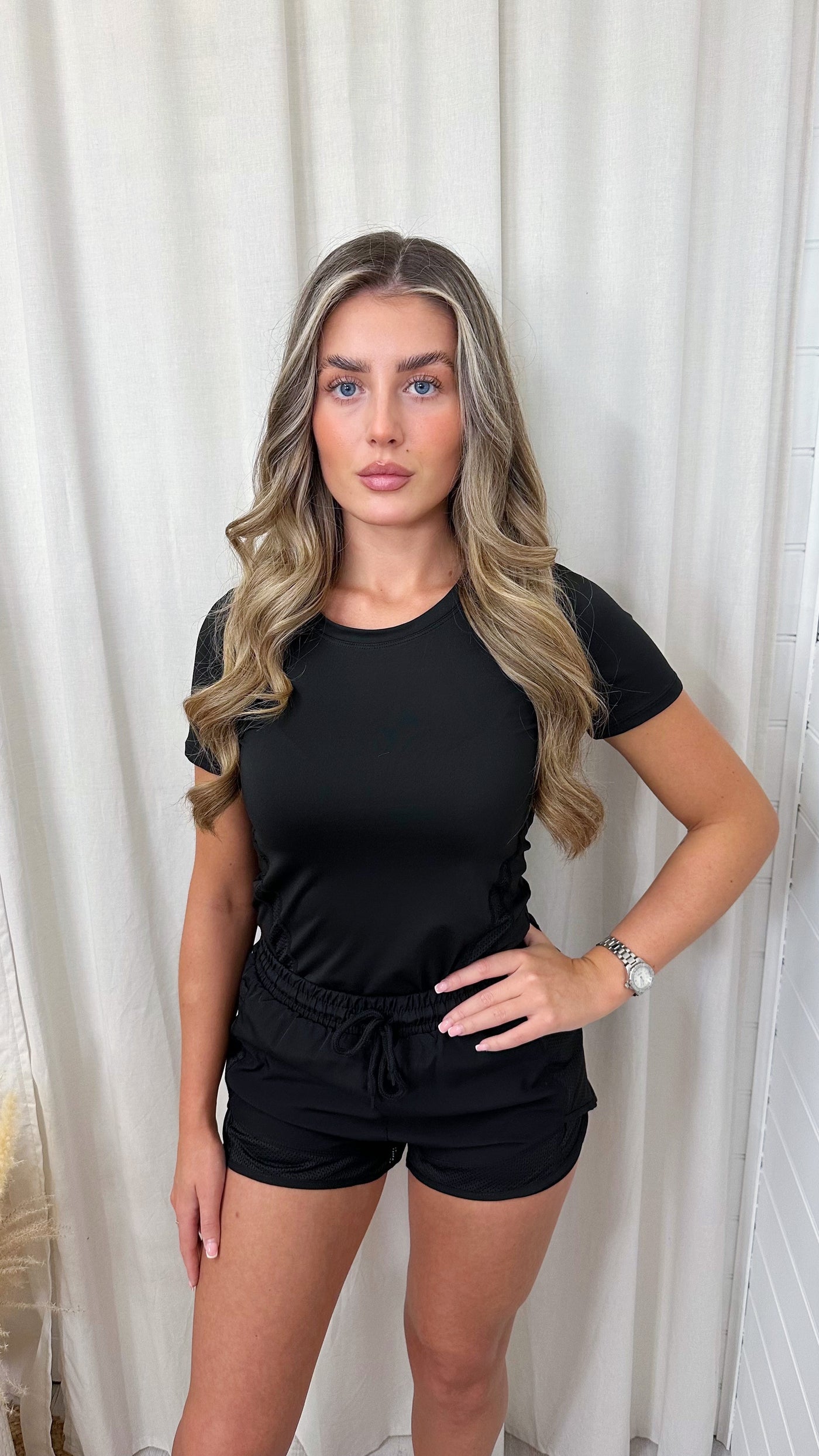 T-Shirt and Runner Shorts Active Co-Ord - BLACK