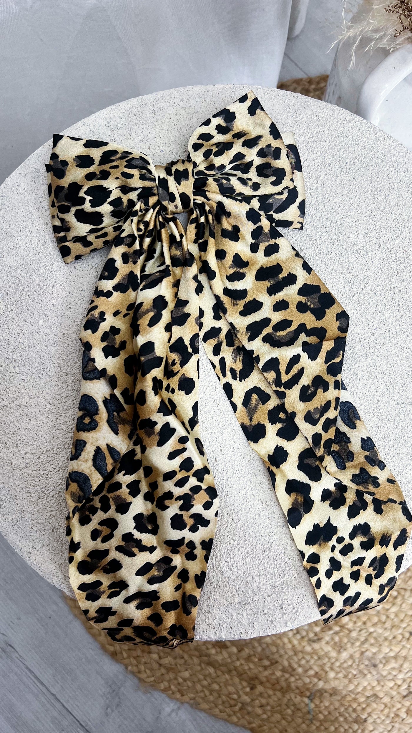 Satin Hair Bow - LEOPARD PRINT