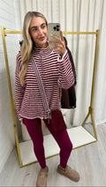 Stripe Half Zip Woolen Jumper - BURGUNDY