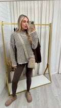 Stripe Half Zip Woolen Jumper - TAUPE