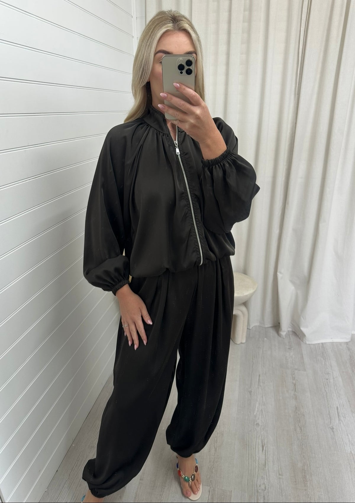 Satin Balloon Trouser Co-Ord - BROWN