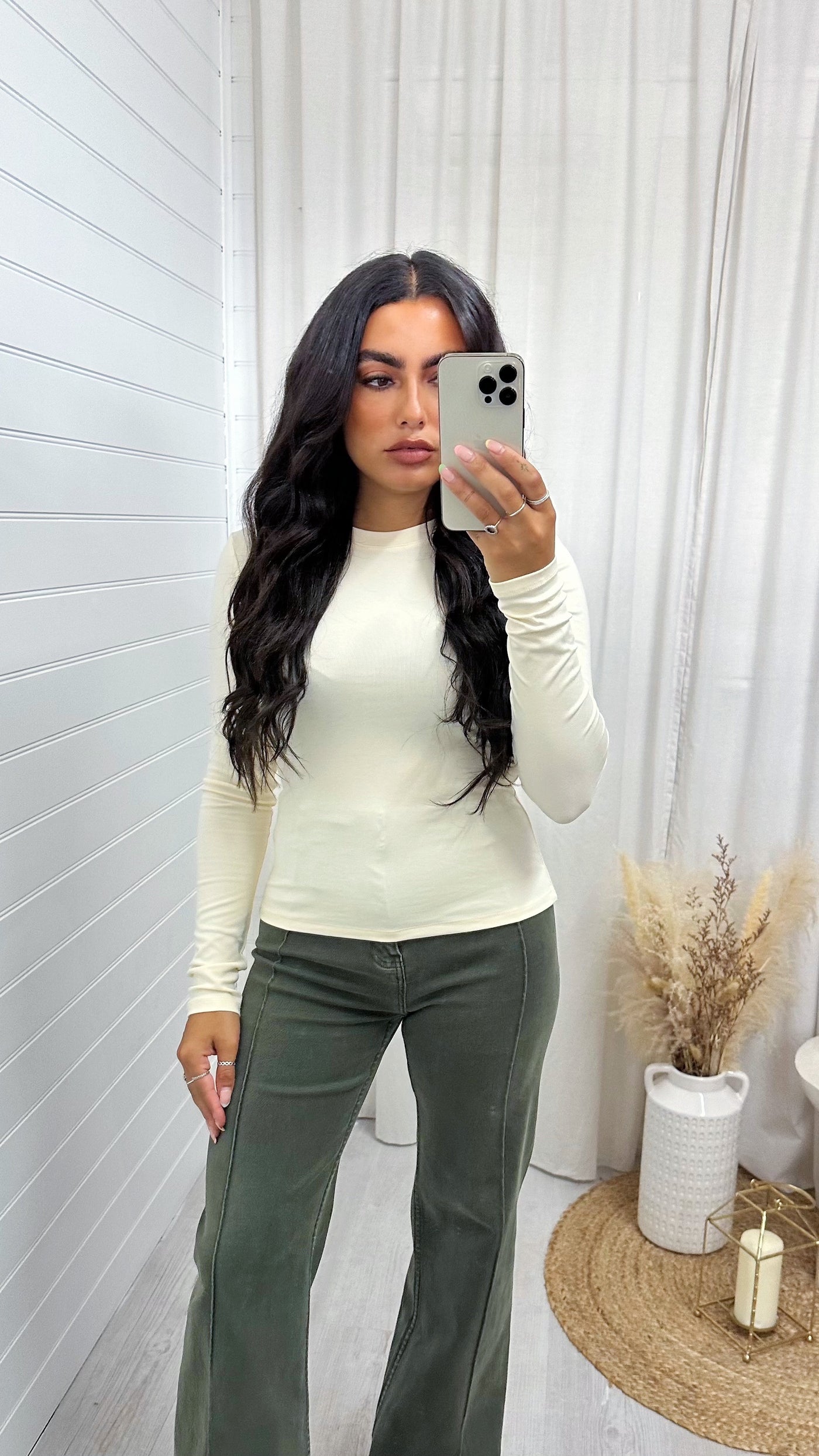 Basic Soft Rib Long Sleeve T-Shirt - CREAM