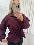 Cinched Waist Utility Jacket - WINE