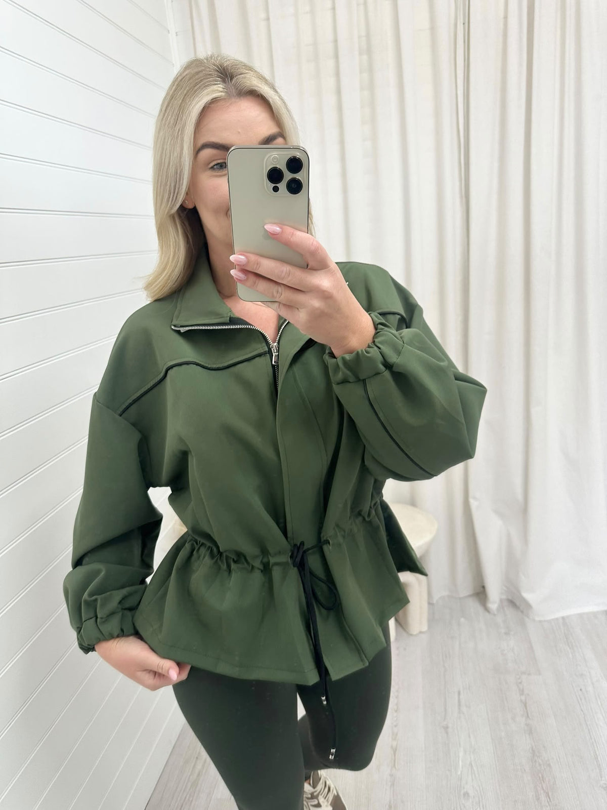 Cinched Waist Utility Jacket - KHAKI