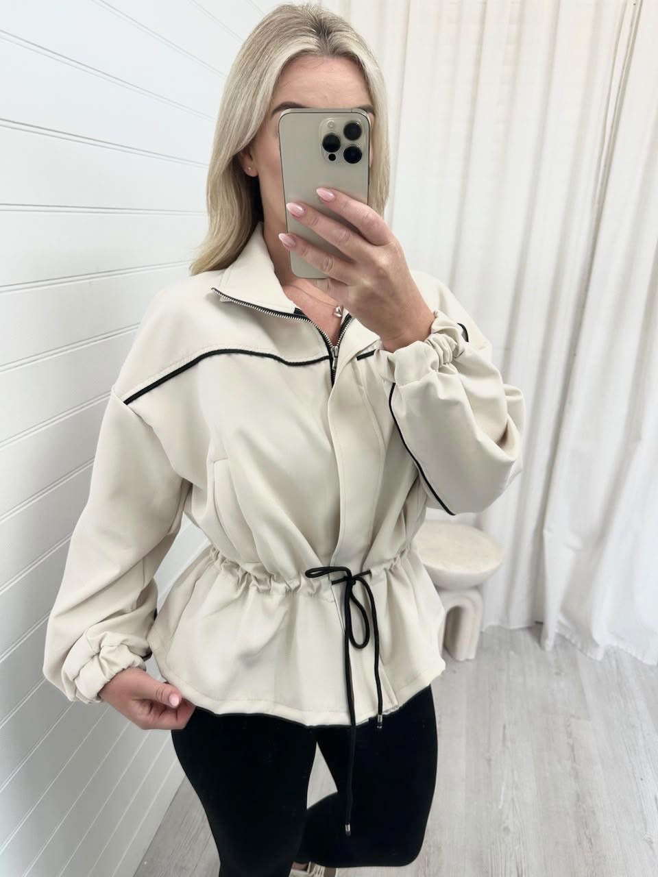 Cinched Waist Utility Jacket - CREAM