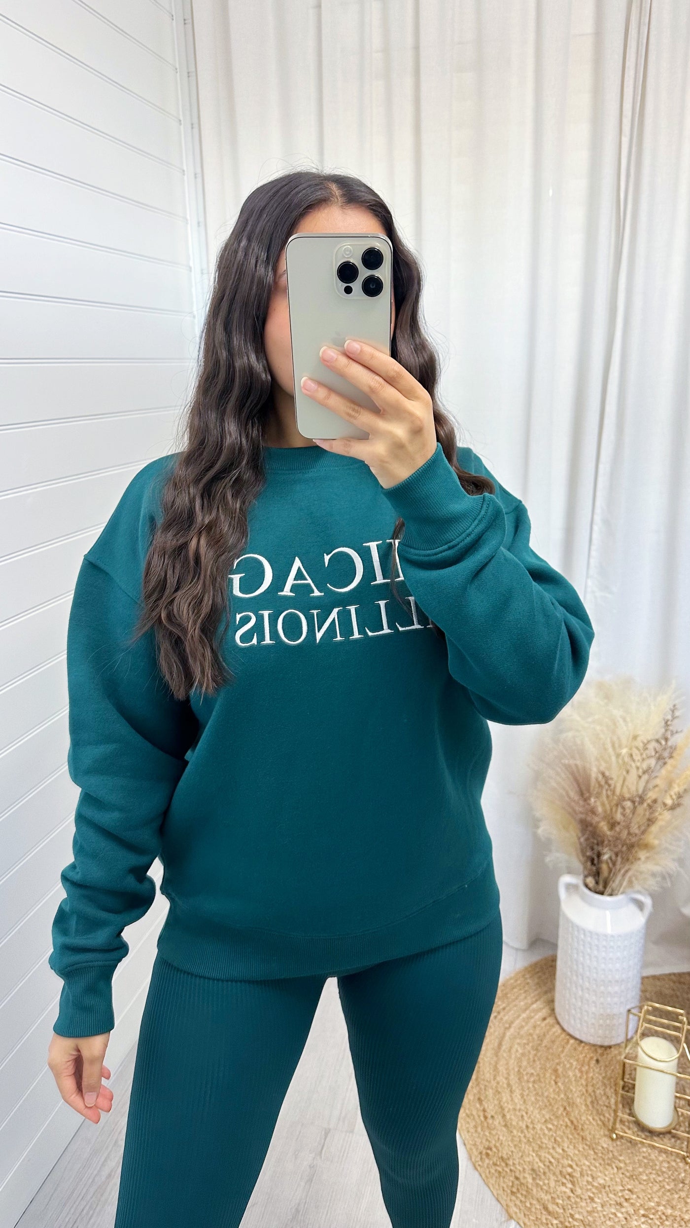 Chicago Crew Neck Embroidered Sweatshirt - FOREST GREEN