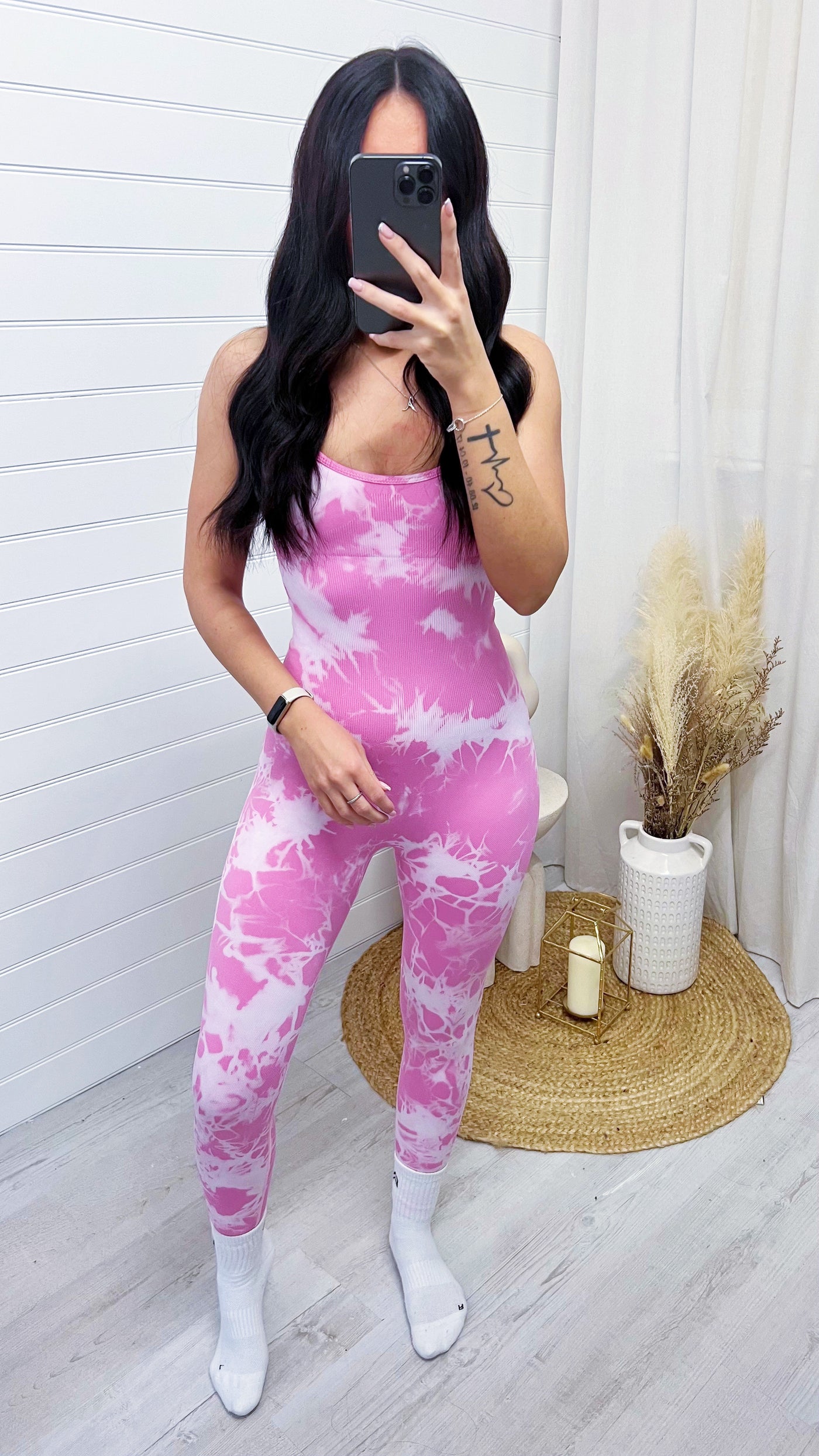 Tie Dye Scrunch Bum Strappy Jumpsuit - PINK