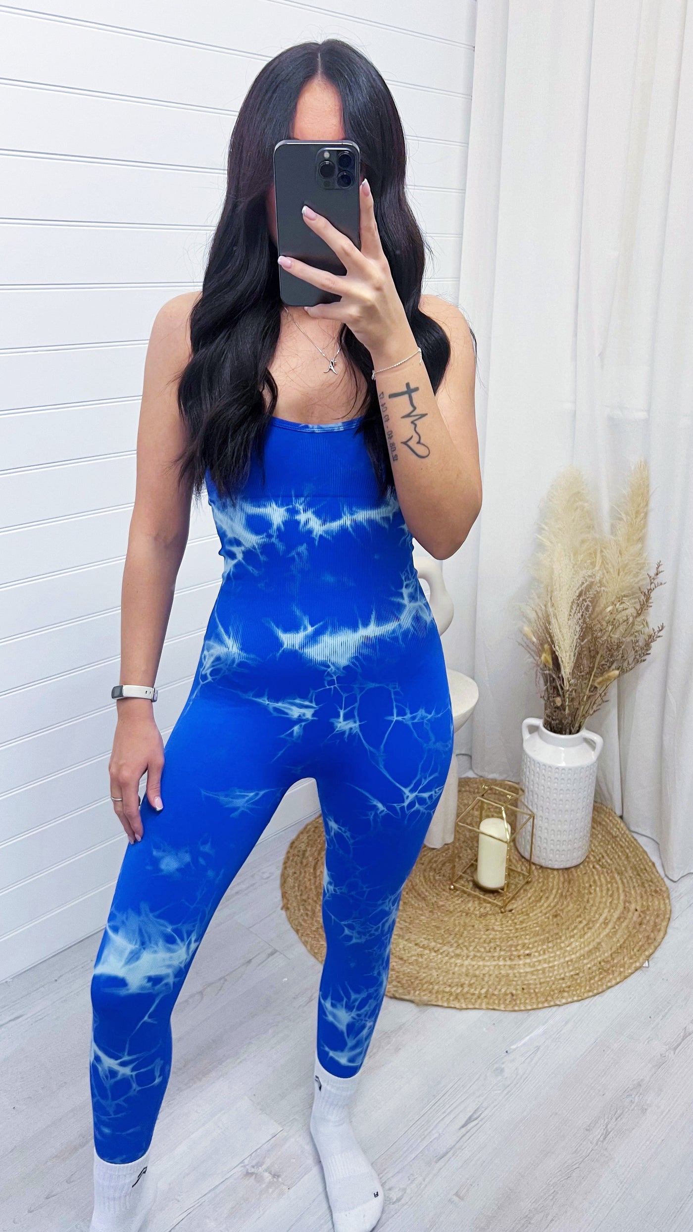 Tie Dye Scrunch Bum Strappy Jumpsuit - BLUE