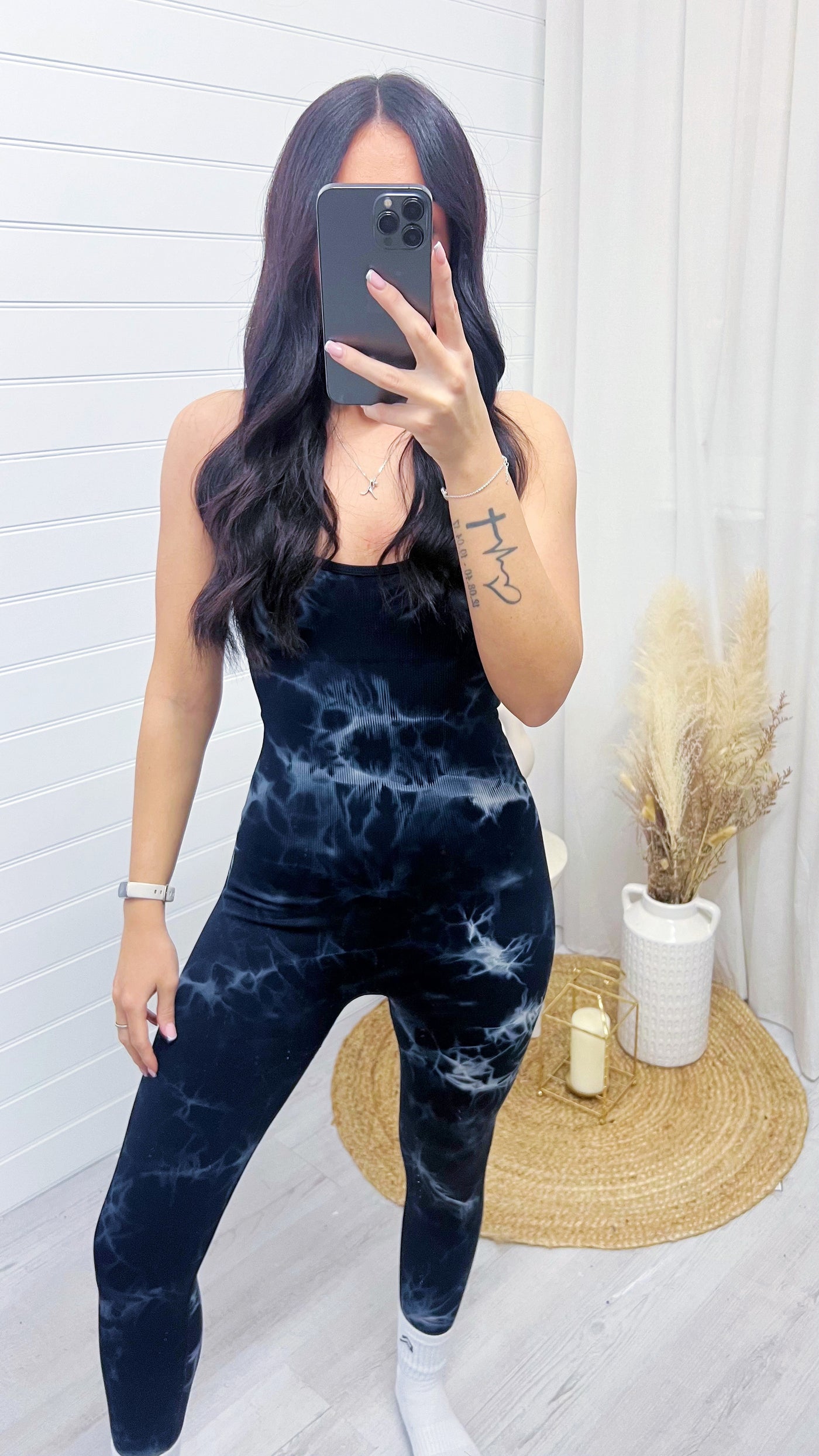 Tie Dye Scrunch Bum Strappy Jumpsuit - BLACK