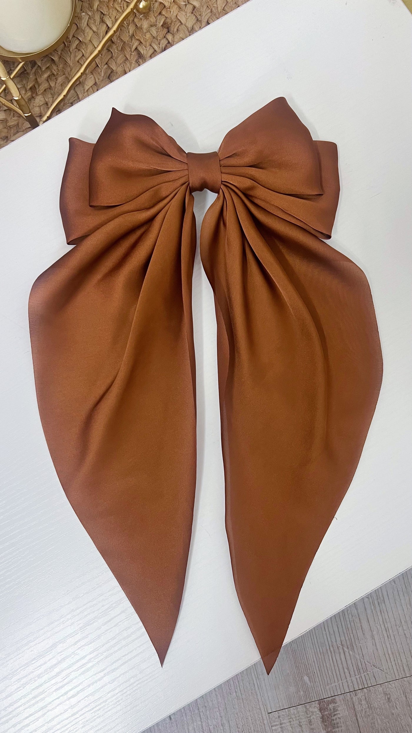 Satin Hair Bow - BROWN