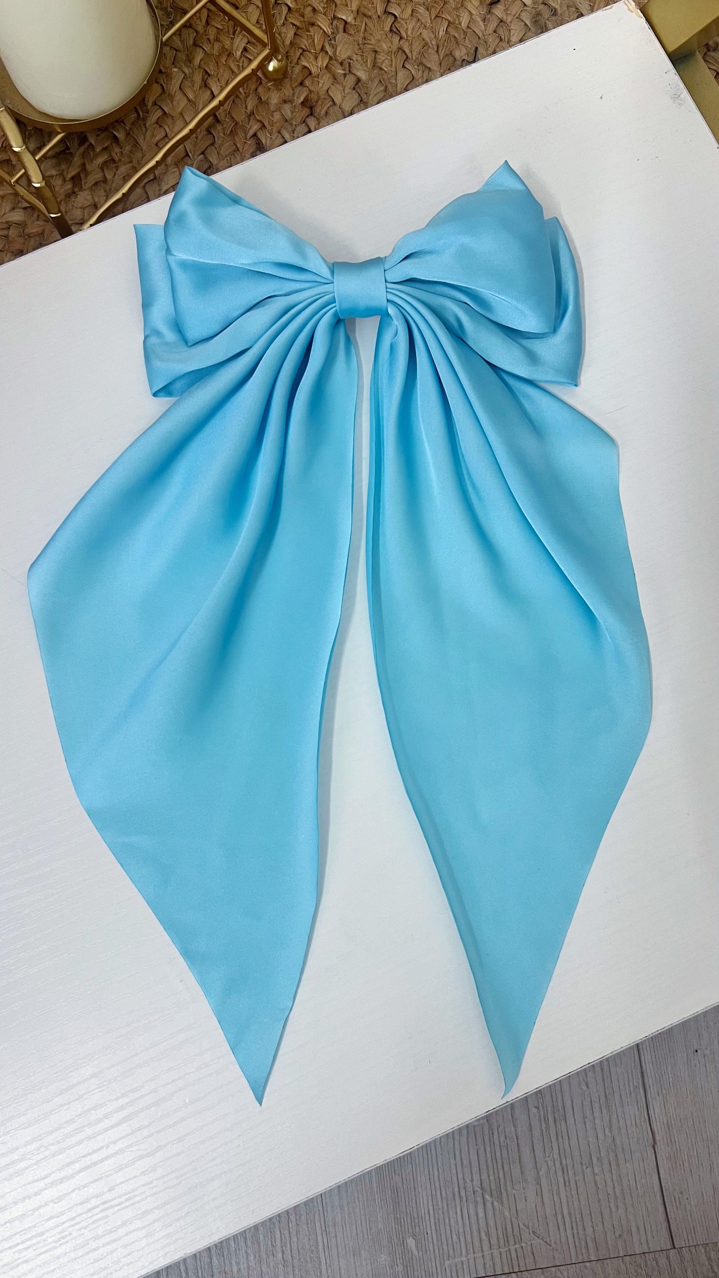 Satin Hair Bow - SKY BLUE