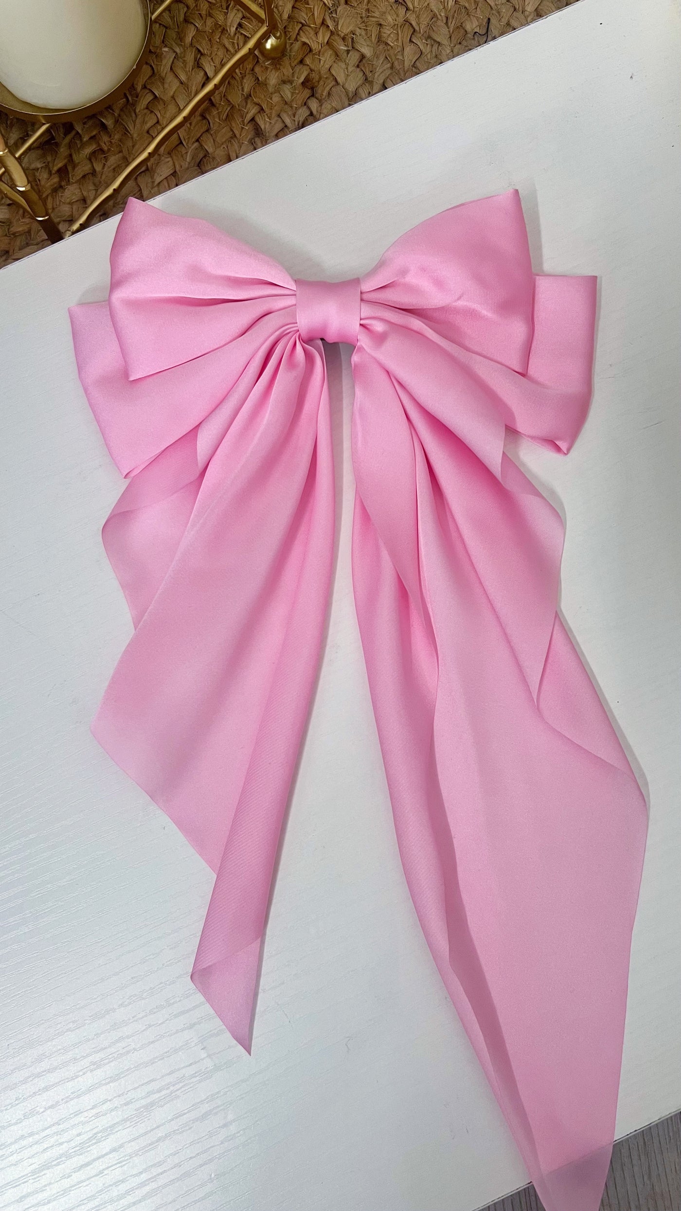 Satin Hair Bow - BABY PINK