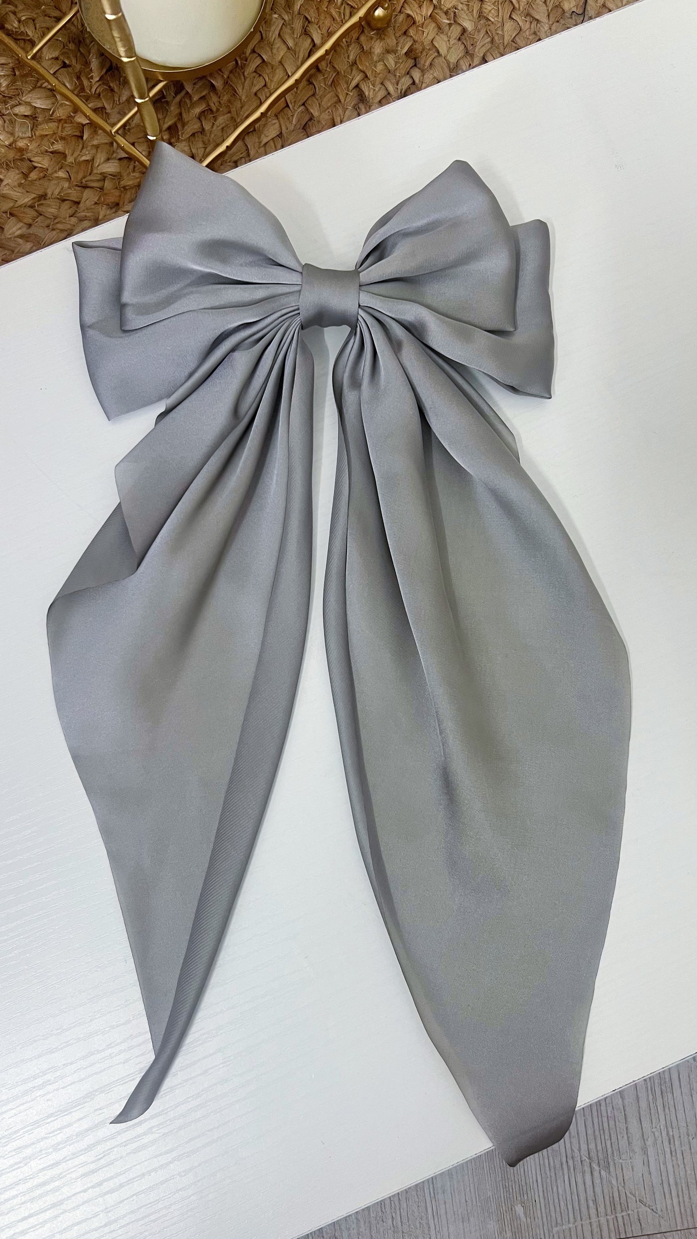 Satin Hair Bow - GREY